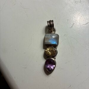 Citrine Moonstone And Amethyst Sterling Silver Pendant